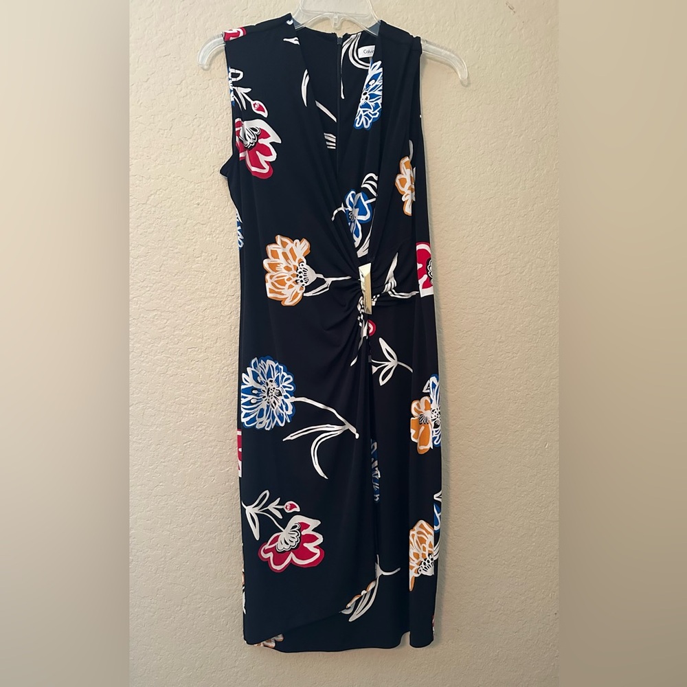 Calvin Klein Sleeveless Black Dress with Floral Accents- size 6